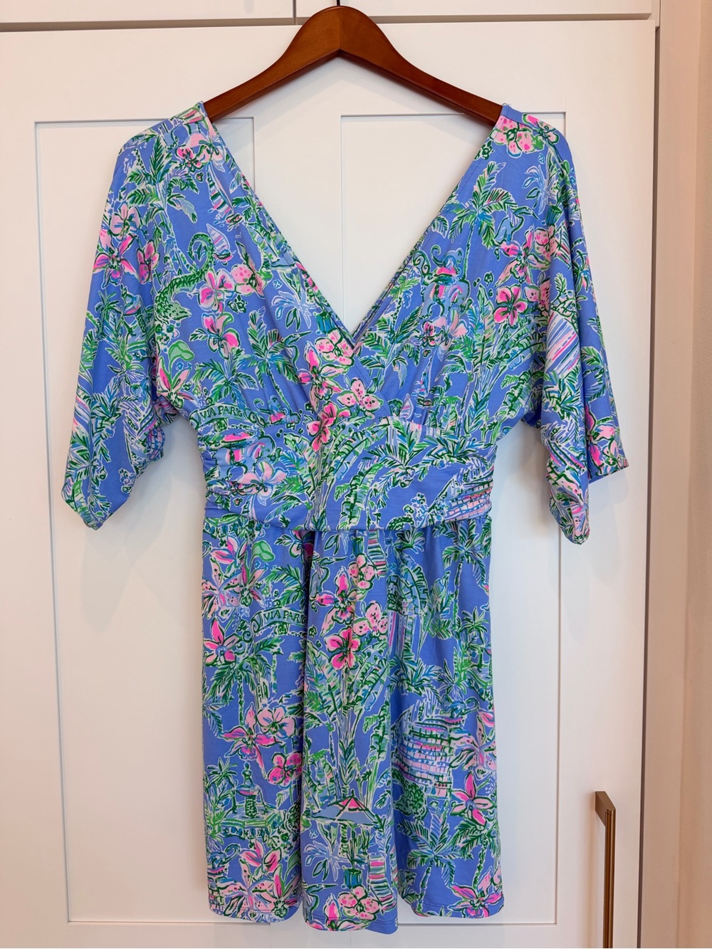 Lilly Pulitzer Blue Tropical Floral Romper with Pink Accents